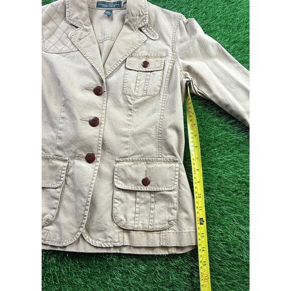 LRL Lauren Jeans Co Safari Field Blazer Jacket Womens Sz S Khaki 100% Cotton Tan - Picture 8 of 11